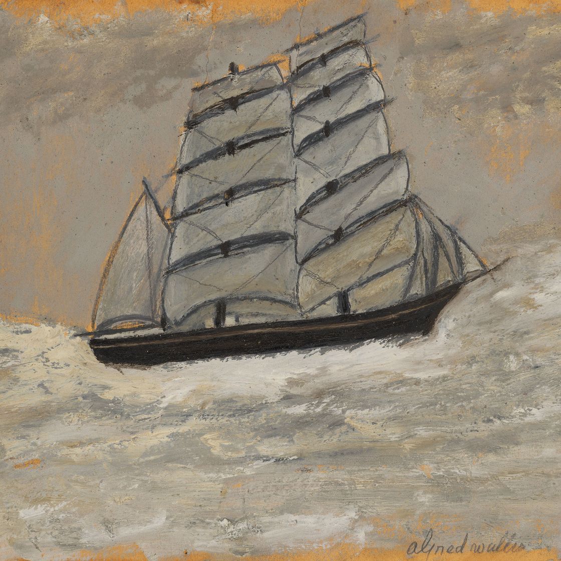Alfred Wallis — Парусный корабль в штормовом море, изображение 1