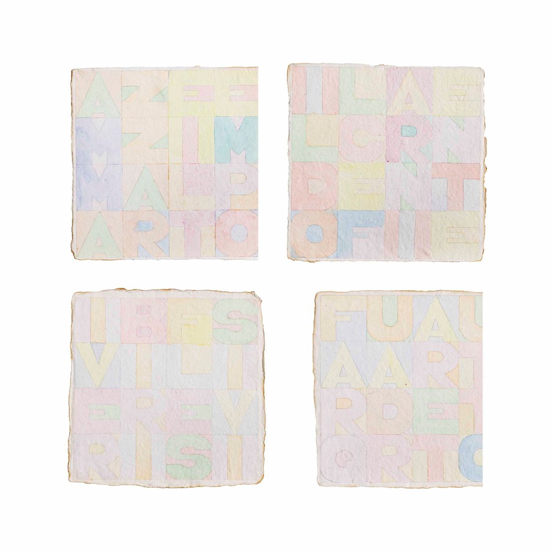 Alighiero Boetti — (i) Встреча в темпе (Новая четверка) (ii) Я наслаждаюсь дальним сном (Новая четверка) (iii) Я говорю без обиняков (Новая четверка) (iv) Я иду в Дальний угол (Новая четверка)