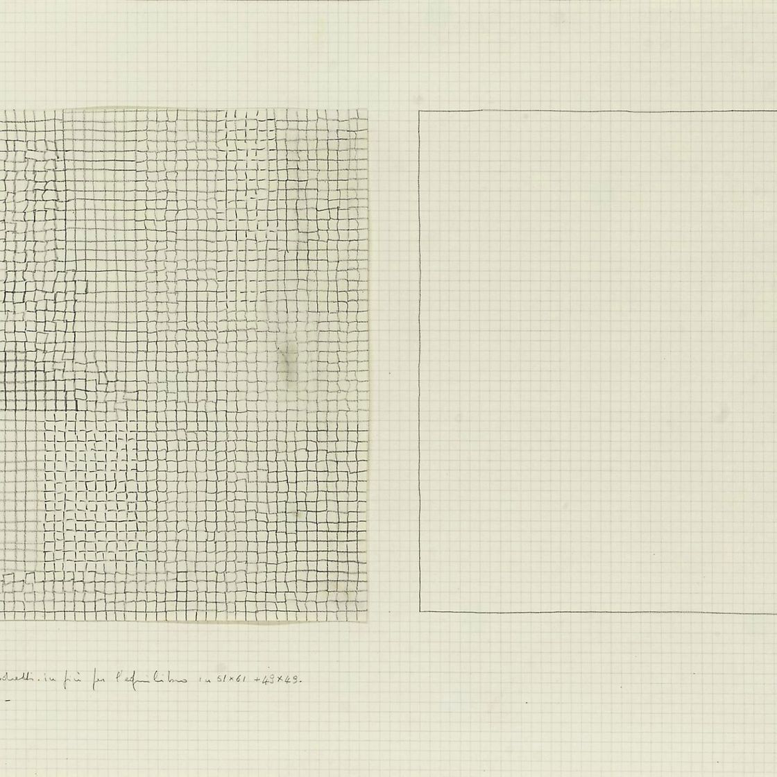 Alighiero Boetti — Чинквемила, приготовленная в квадратном виде в пропорции 61 х 61 + 49 х 49 (еще пять тысяч двести квадратов для баланса)