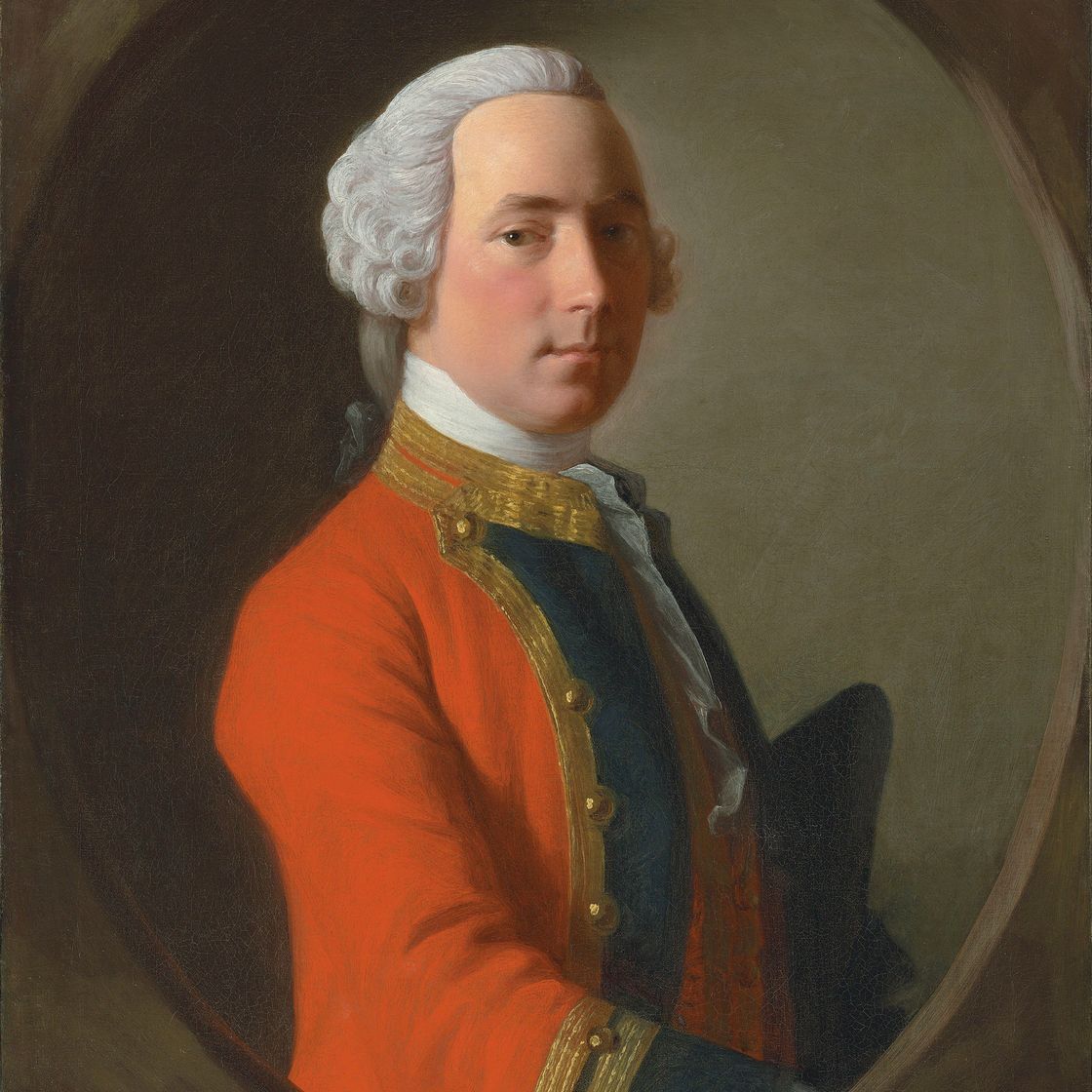Allan Ramsay — Портрет лейтенанта Джона Аберкромби (умер в 1758 году) из 1-го пехотного Королевского полка, в половину роста, в искусственном овале