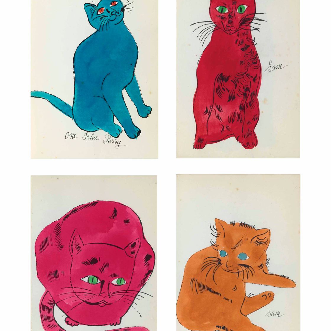 Andy Warhol — 25 кошек по имени Сэм и одна голубая киска, Энди Уорхол, Нью-Йорк, около 1954 года (Feldman & Schellman IV.52A-68A)