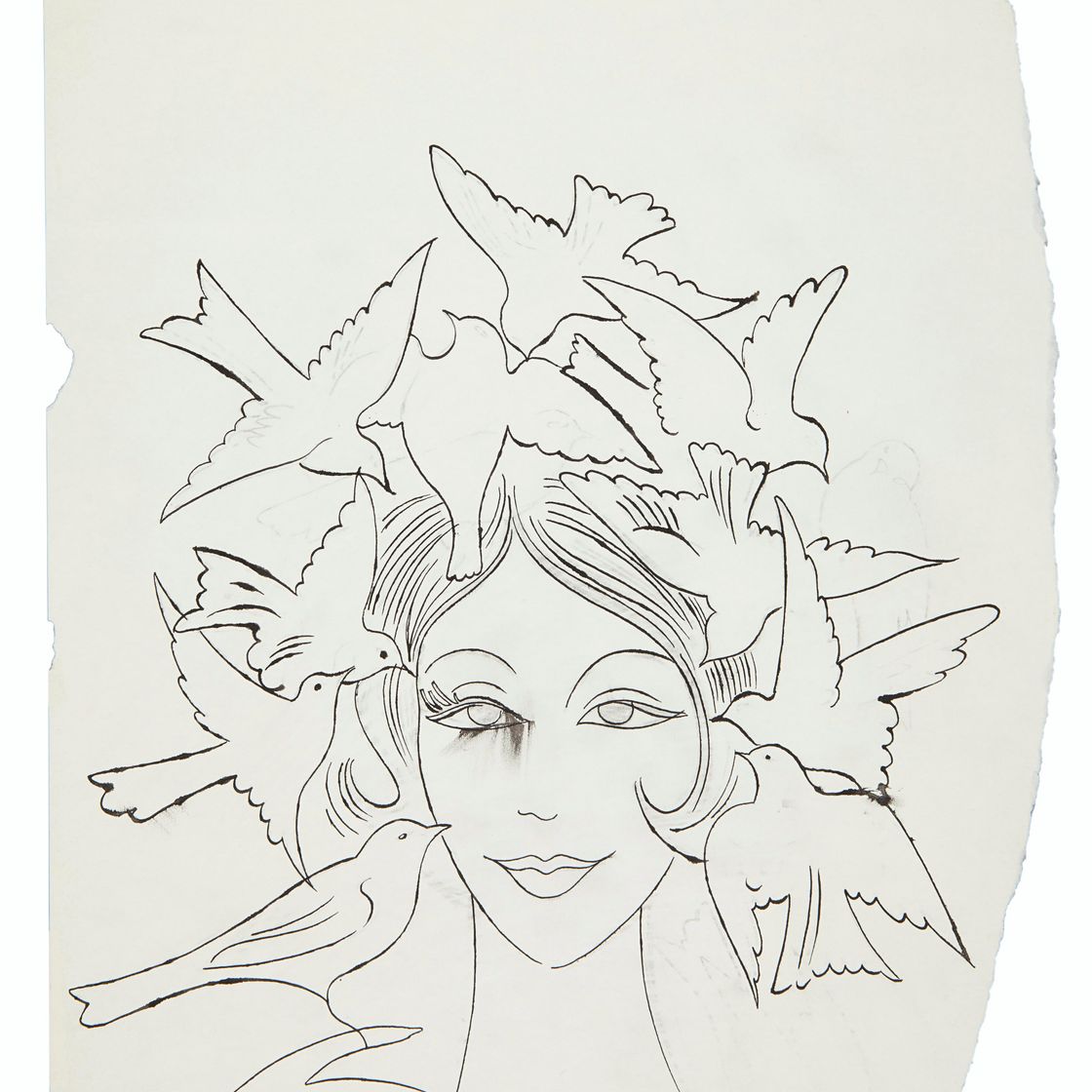 Andy Warhol — Женская голова, рука и птицы