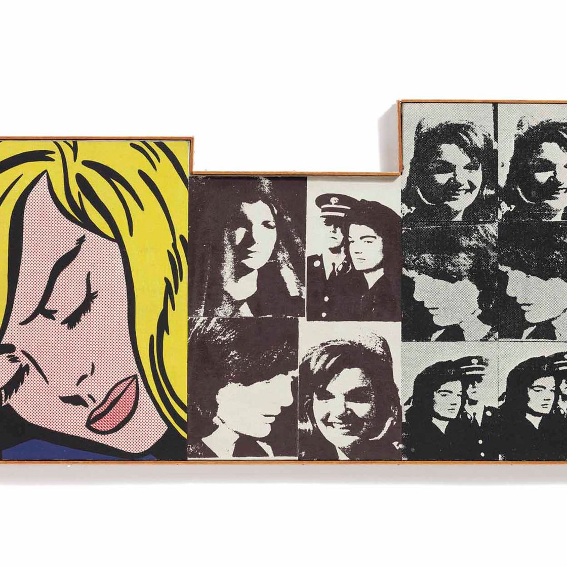 Andy Warhol — Марсель Дюшан, "Велосипедное колесо", 1913; Энди Уорхол, "Самый разыскиваемый мужчина", 1964; Рой Лихтенштейн, "Спящая девушка", 1964; Энди Уорхол, "16 Джеки", 1964; и Фрэнк Стелла, "Остров №10", 1962