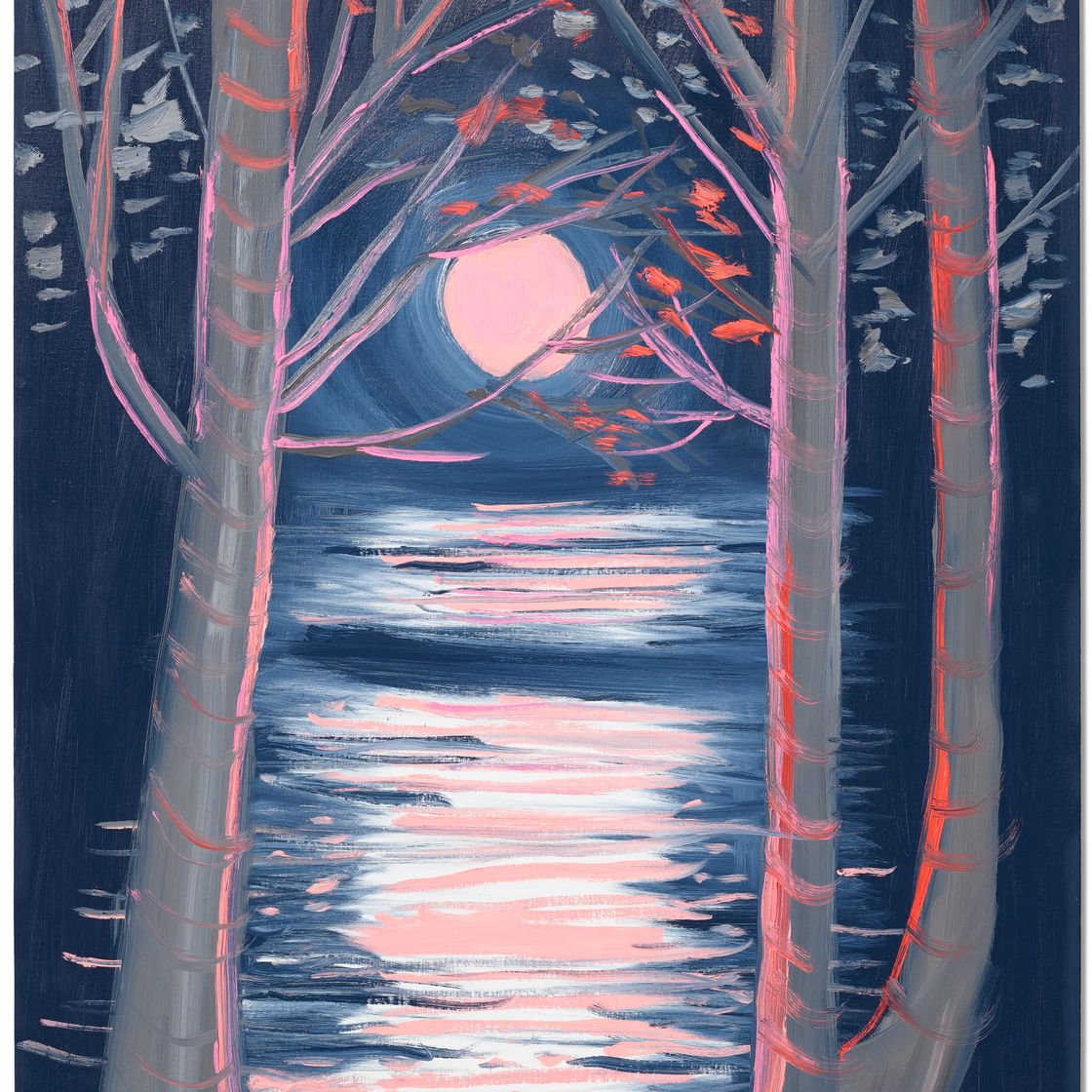 Ann Craven — Маленькая Луна (Восход полный, Нежно-красные деревья), 2021, изображение 1
