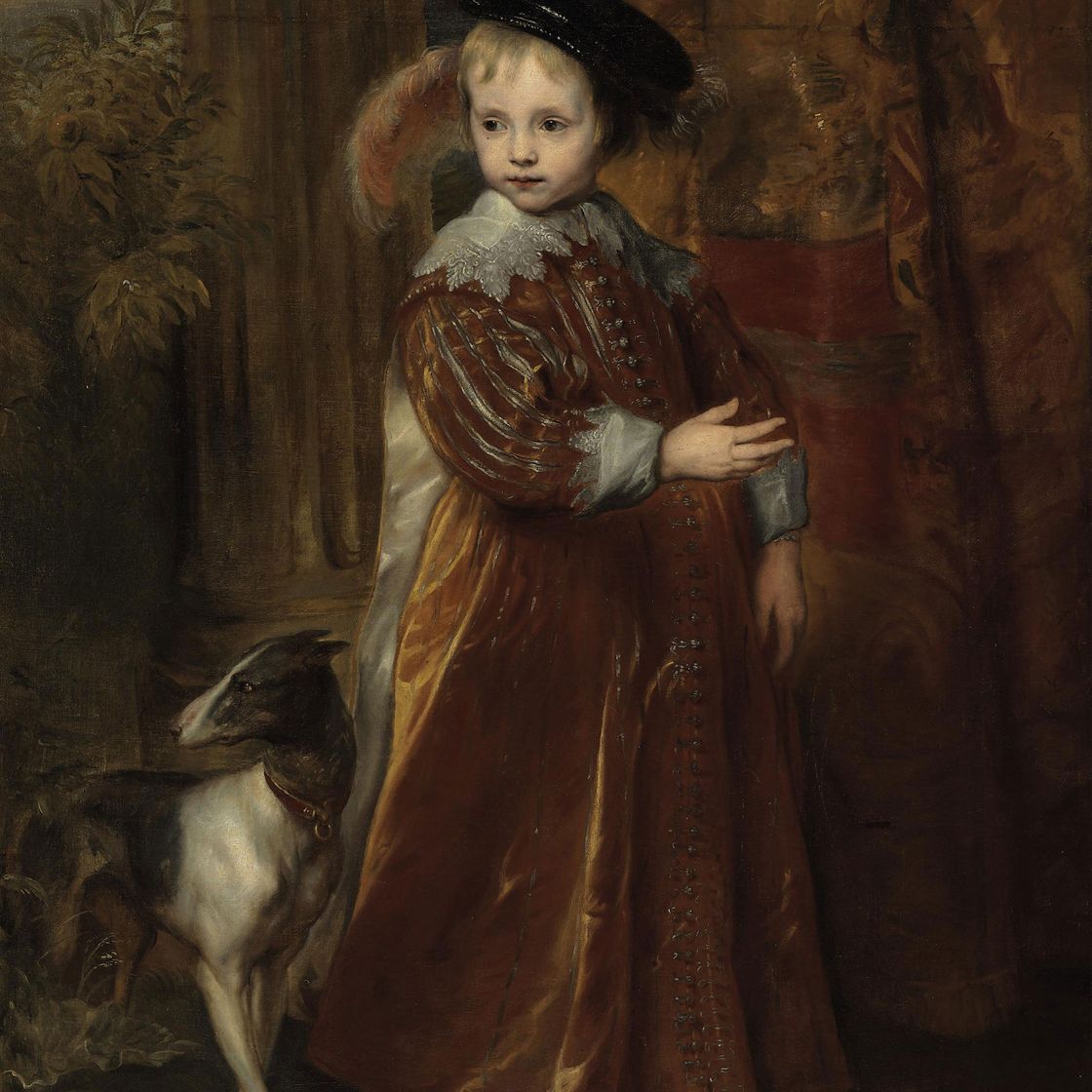 Anthony van Dyck — Портрет принца Голландии Вильгельма II (1626-1650) в полный рост с собакой