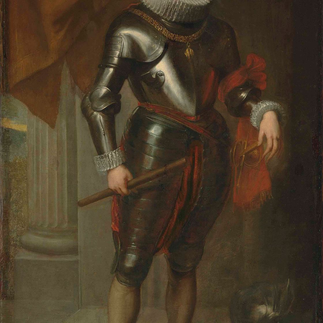 Anthony van Dyck — Портрет Амброджо Спинолы (1569-1630), в полный рост, в доспехах, с орденом Золотого руна, в правой руке он держит жезл, левая рука покоится на рукояти меча.