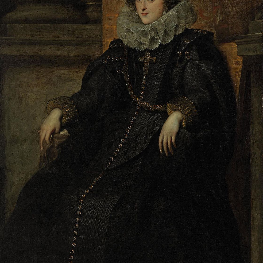 Anthony van Dyck — Портрет доньи Полиссены Спинолы, маркизы де Леганес (1600-1637), в полный рост, сидящей, в черном платье