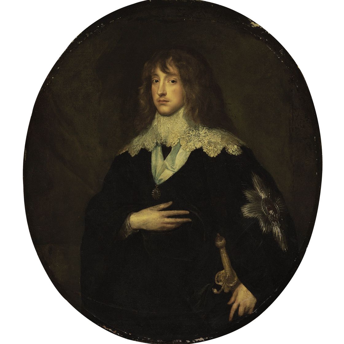 Anthony van Dyck — Портрет Карла Луи, курфюрста Пфальца, в полный рост, в черном камзоле с оборками, с медальоном и орденом Подвязки