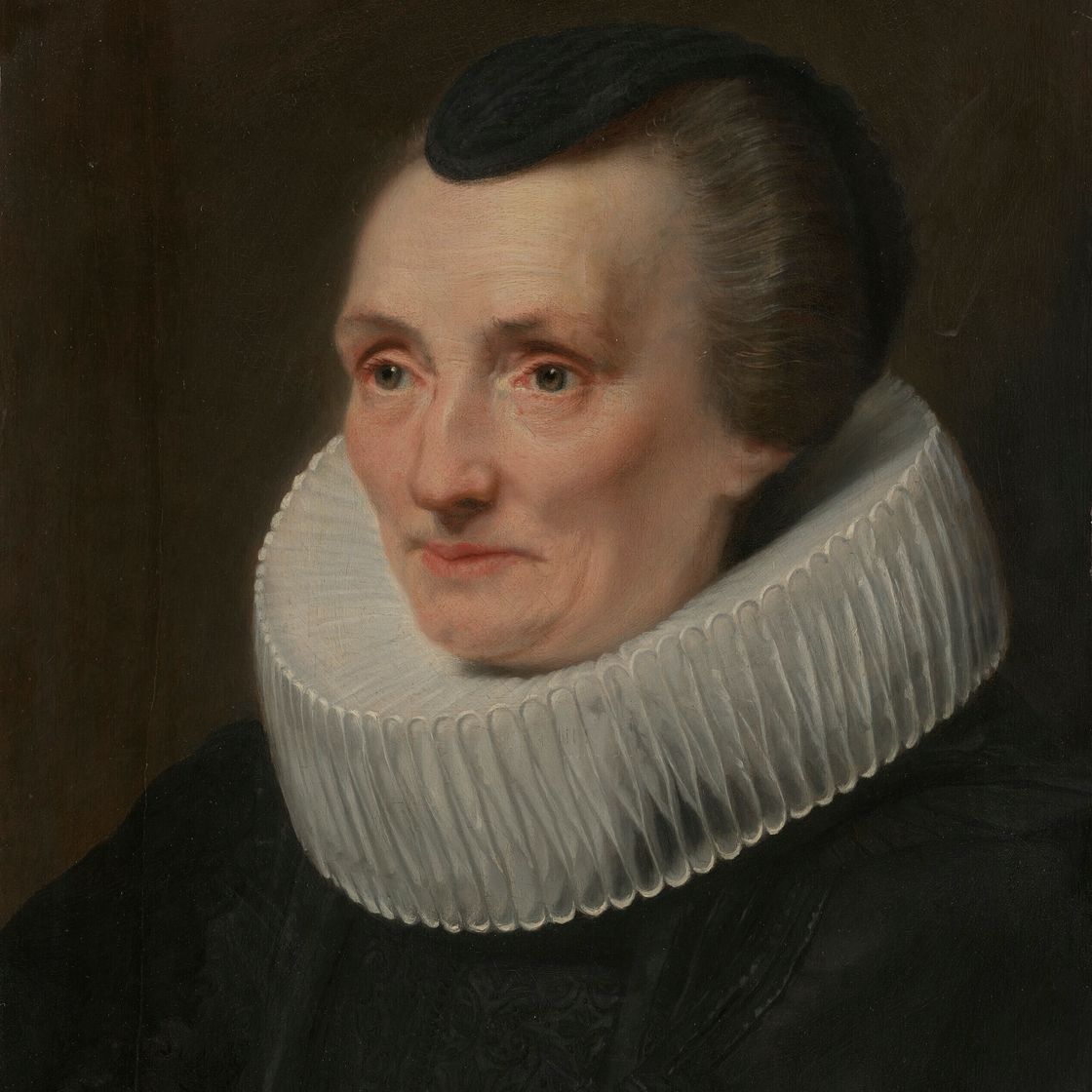 Anthony van Dyck — Портрет Гертруды де Жод (ум. в 1642 г.), во весь рост, в черной шапочке и белом жабо, изображение 1