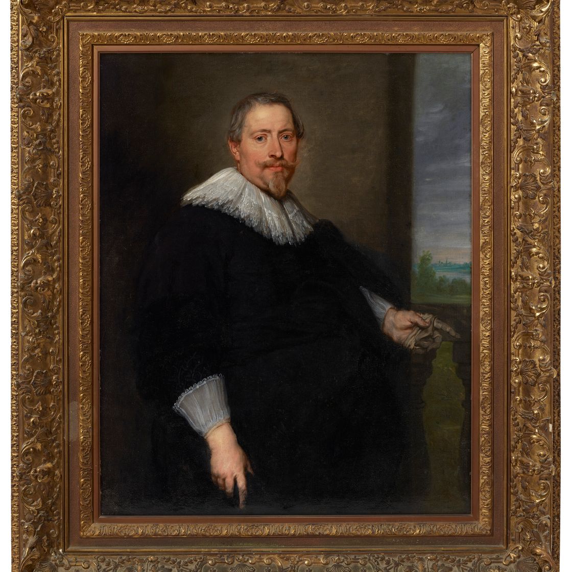 Anthony van Dyck — Портрет мужчины в три четверти роста, с кружевным воротником и манжетами, перед окном