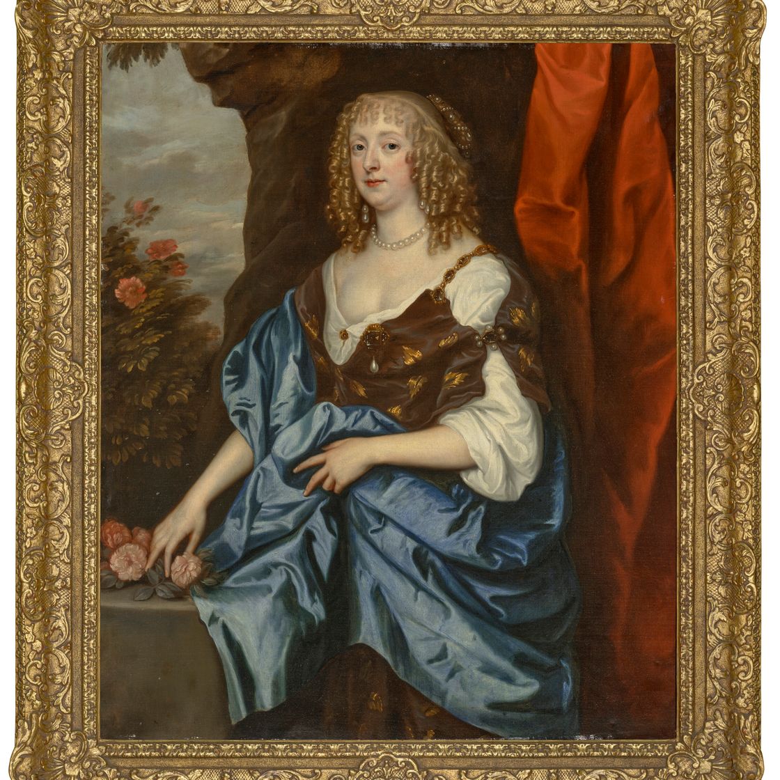 Anthony van Dyck — Портрет Кэтрин Мюррей, впоследствии графини Дайсарт, урожденной Брюс (ум. в 1649 году), в три четверти роста, в коричневом вышитом платье с голубой драпировкой, с цветами в руках, на фоне скалистого пейзажа, изображение 2