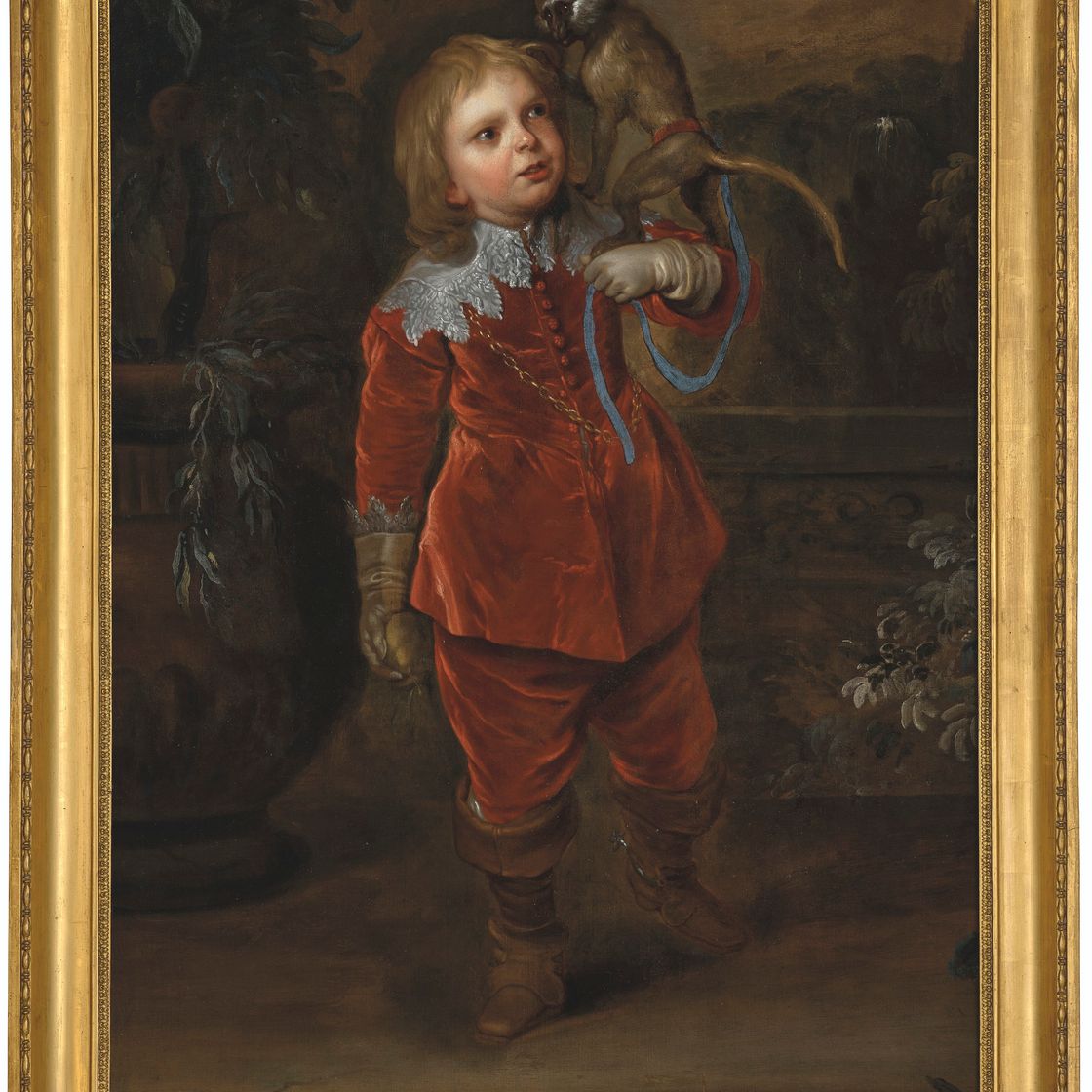 Anthony van Dyck — Портрет сэра Джеффри Хадсона (1619-1682) в полный рост с обезьяной