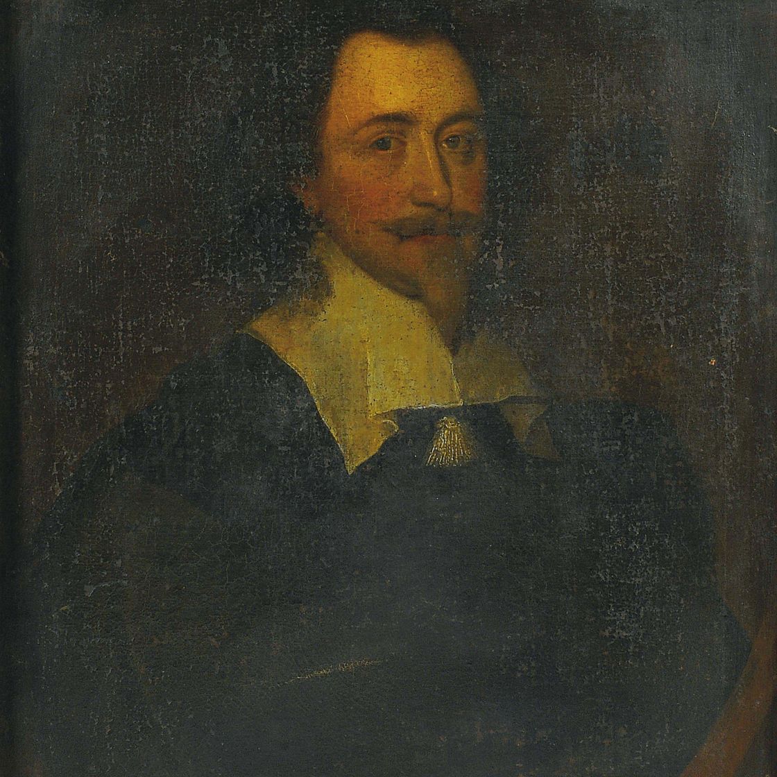 Anthony van Dyck — Портрет сэра Роберта Ловетта из Лискомба, во весь рост, в черном сюртуке, с батистовым воротником, застегнутым кисточкой, в искусственном овальном обрамлении.
