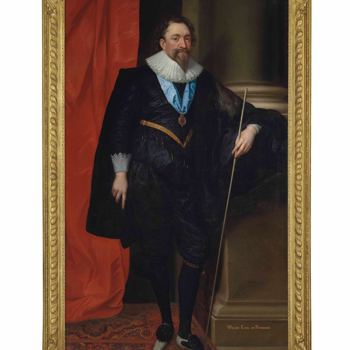 Anthony van Dyck — Уильям Герберт, 3-й граф Пембрук (1580-1630), в полный рост, в черном камзоле и чулках, держит в руках жезл лорда Стюарта
