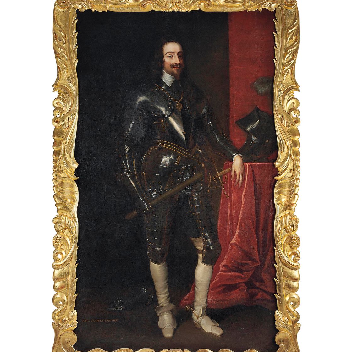 Anthony van Dyck — Портрет короля Карла I, стоящего в полный рост, в доспехах, с жезлом в руках, у задрапированного стола в шлеме