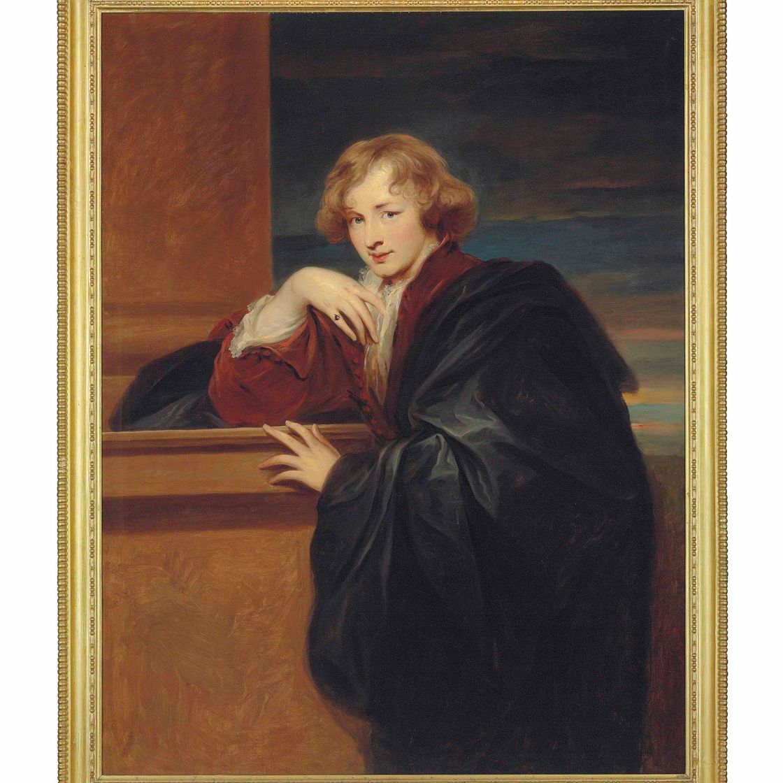 Anthony van Dyck — Портрет художника в три четверти роста, в коричневом пиджаке и черном плаще, прислонившегося к выступу
