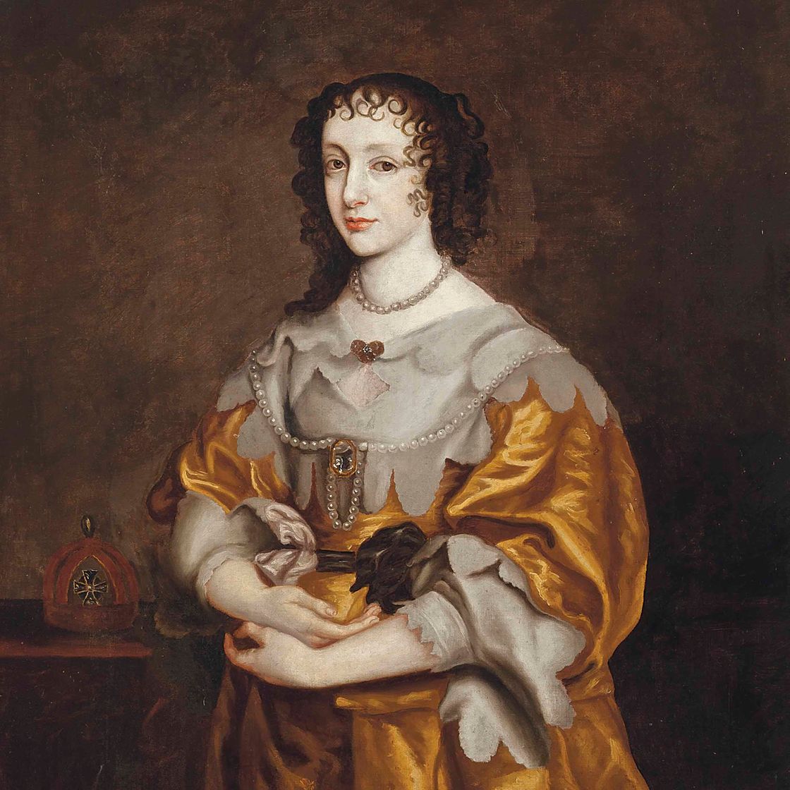 Anthony van Dyck — Портрет Генриетты Марии (1609-1669), в полный рост, в желтом атласном платье
