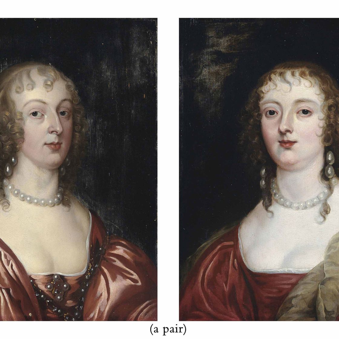 Anthony van Dyck — Портрет Анны Софии, графини Карнарвон, до пояса, в розовом платье с жемчужным ожерельем; и портрет Анны Карр, графини Бедфорд, до пояса, в розовом платье с жемчугом.