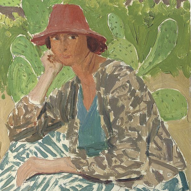 Augustus John — Дорелия в красной шляпке, перед опунцией