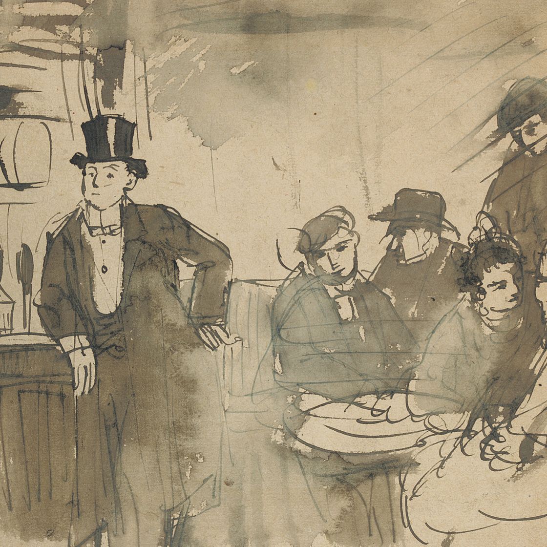 Augustus John — Интерьер паба с группой мужчин и двумя женщинами