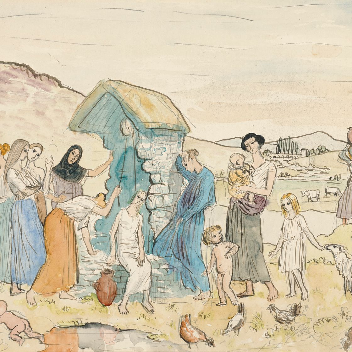 Augustus John — Эскиз к картине "Украшение, женщины у колодца", изображение 1