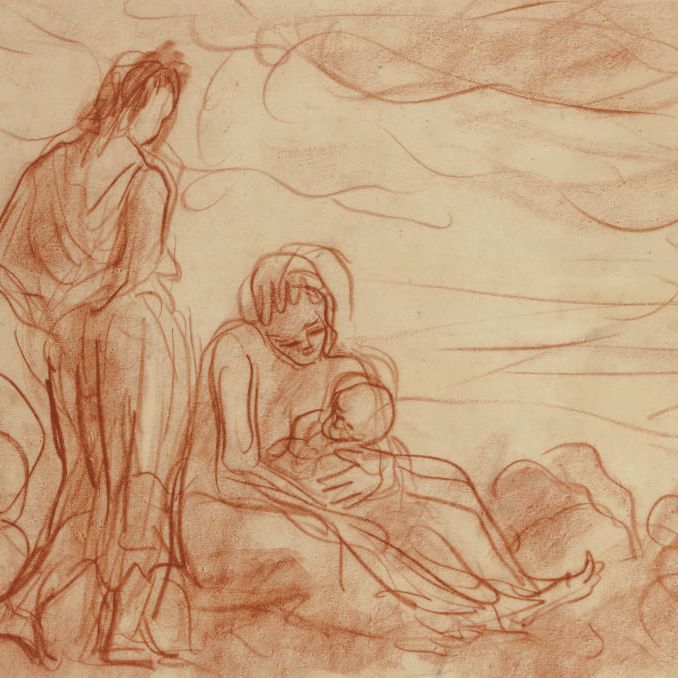 Augustus John — Мать и дитя с сопровождающим на фоне пейзажа