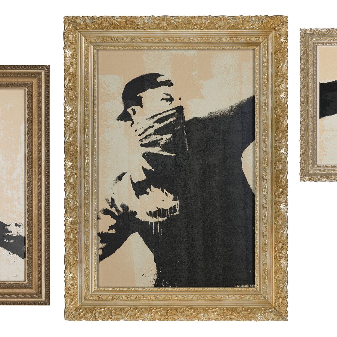 Banksy — Триптих "Метатель цветов" (серый)