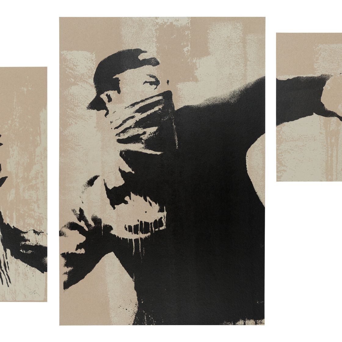 Banksy — Триптих "Метатель цветов" (серый)