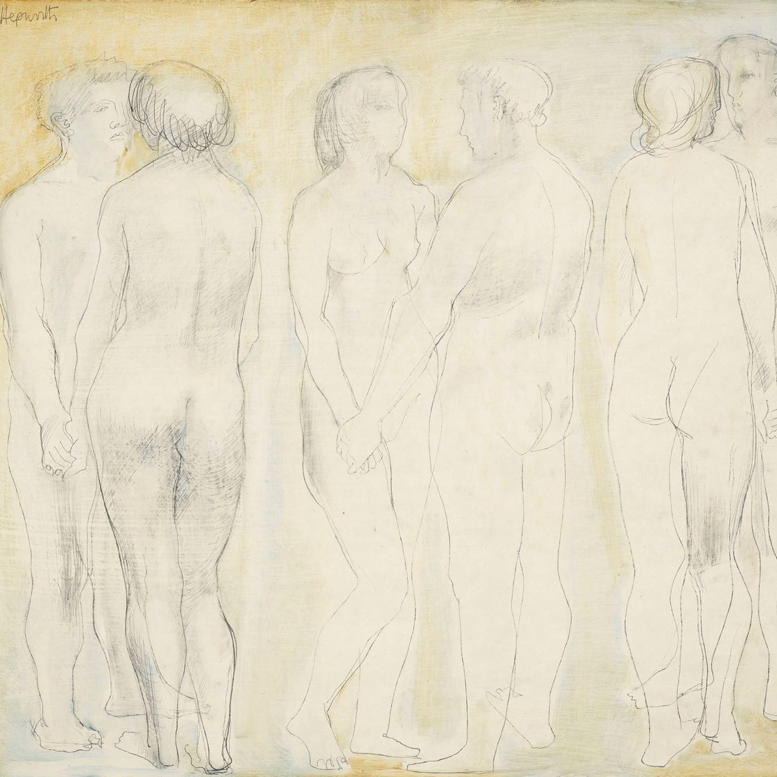 Barbara Hepworth — Три группы на белом и желтом фоне