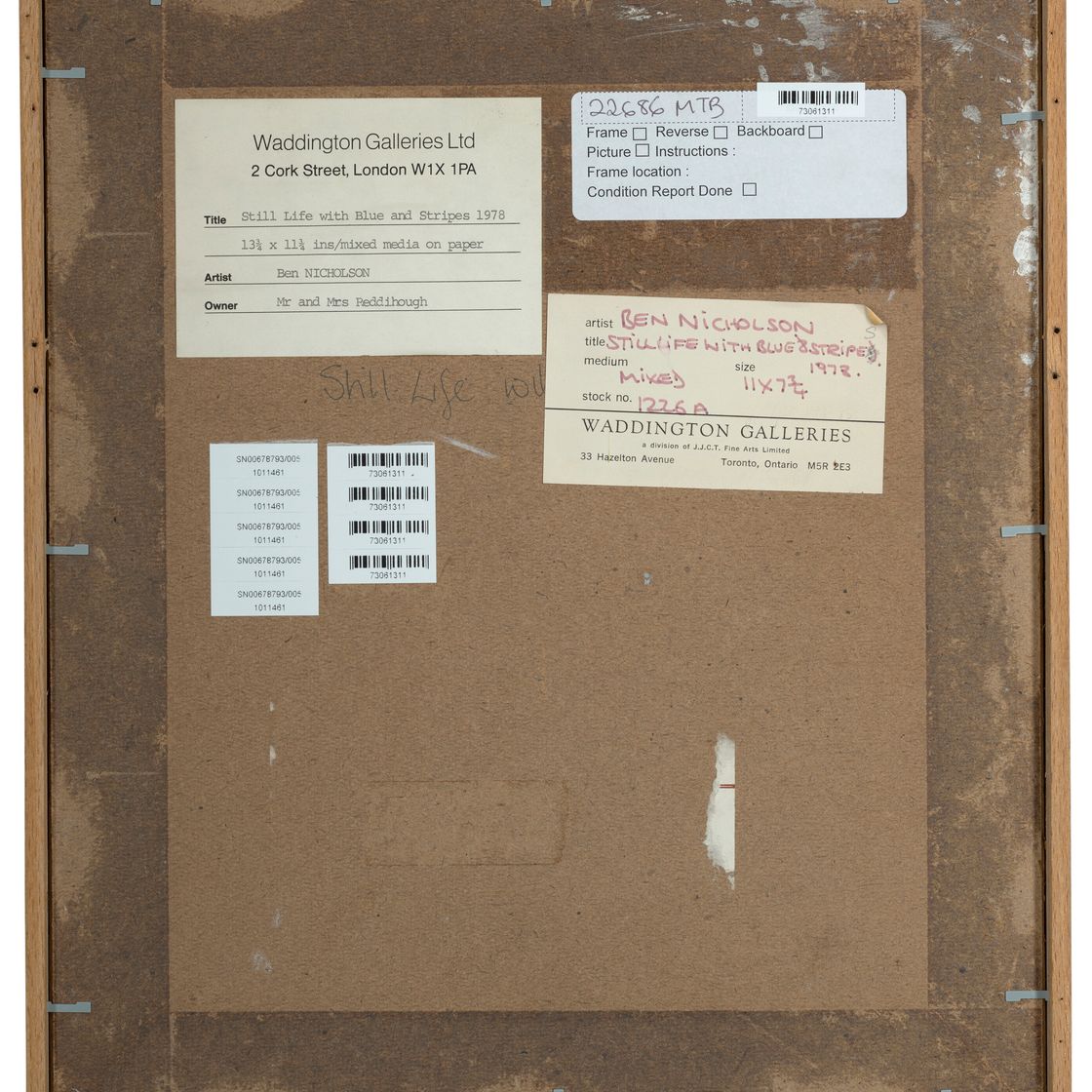 Ben Nicholson — 1978 (натюрморт с синими полосками), изображение 2