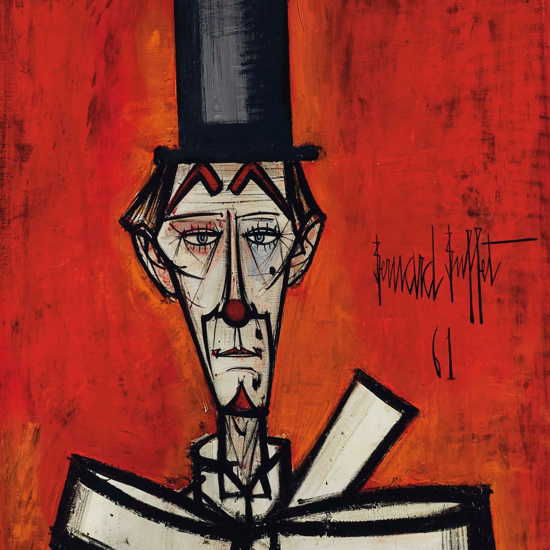 Bernard Buffet — Клоун в черной шапочке с нежными румянами
