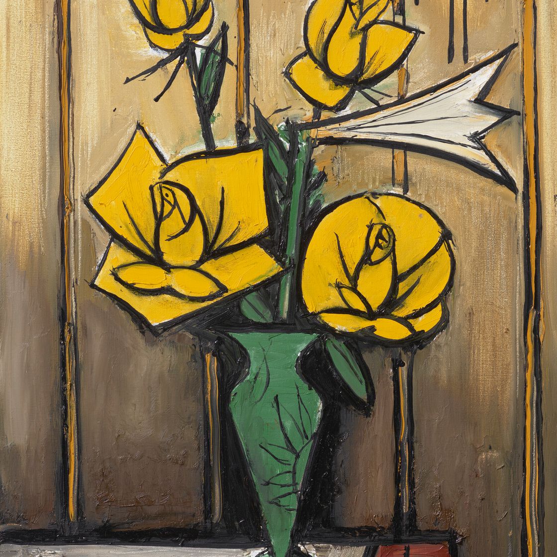 Bernard Buffet — Желтые розы и лиз, изображение 1
