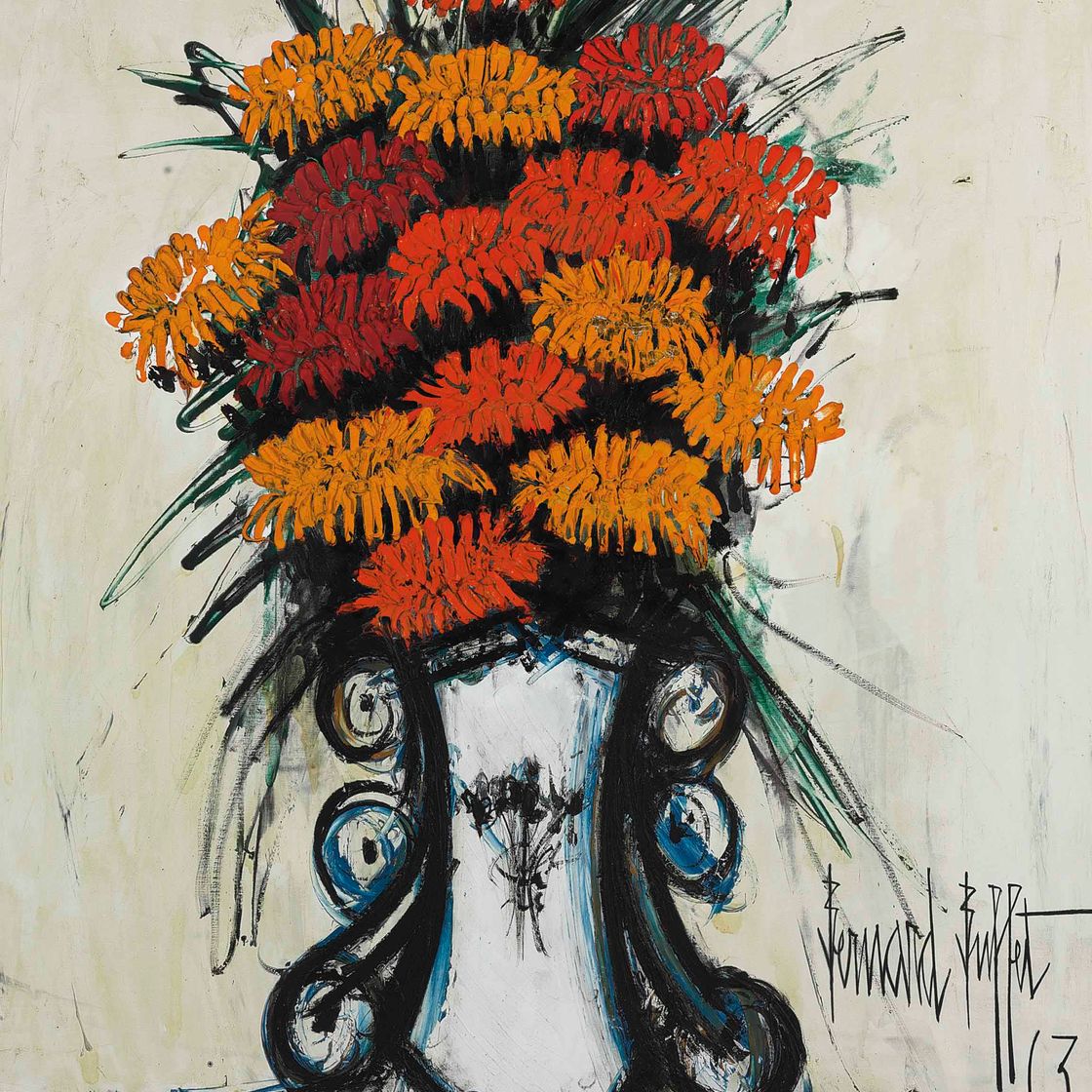Bernard Buffet — Букет цинний в вазе