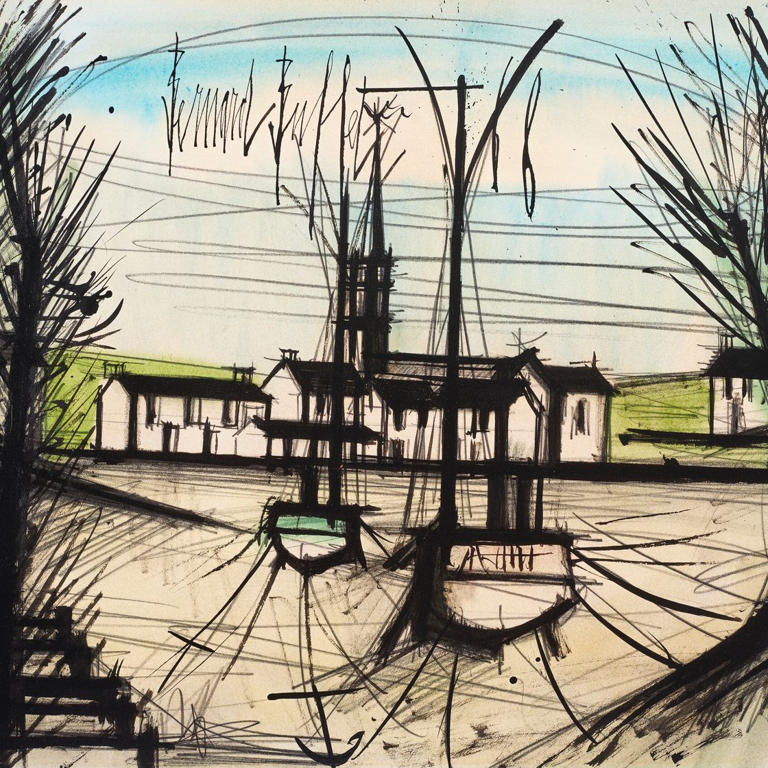 Bernard Buffet — Деревня и барки, изображение 1
