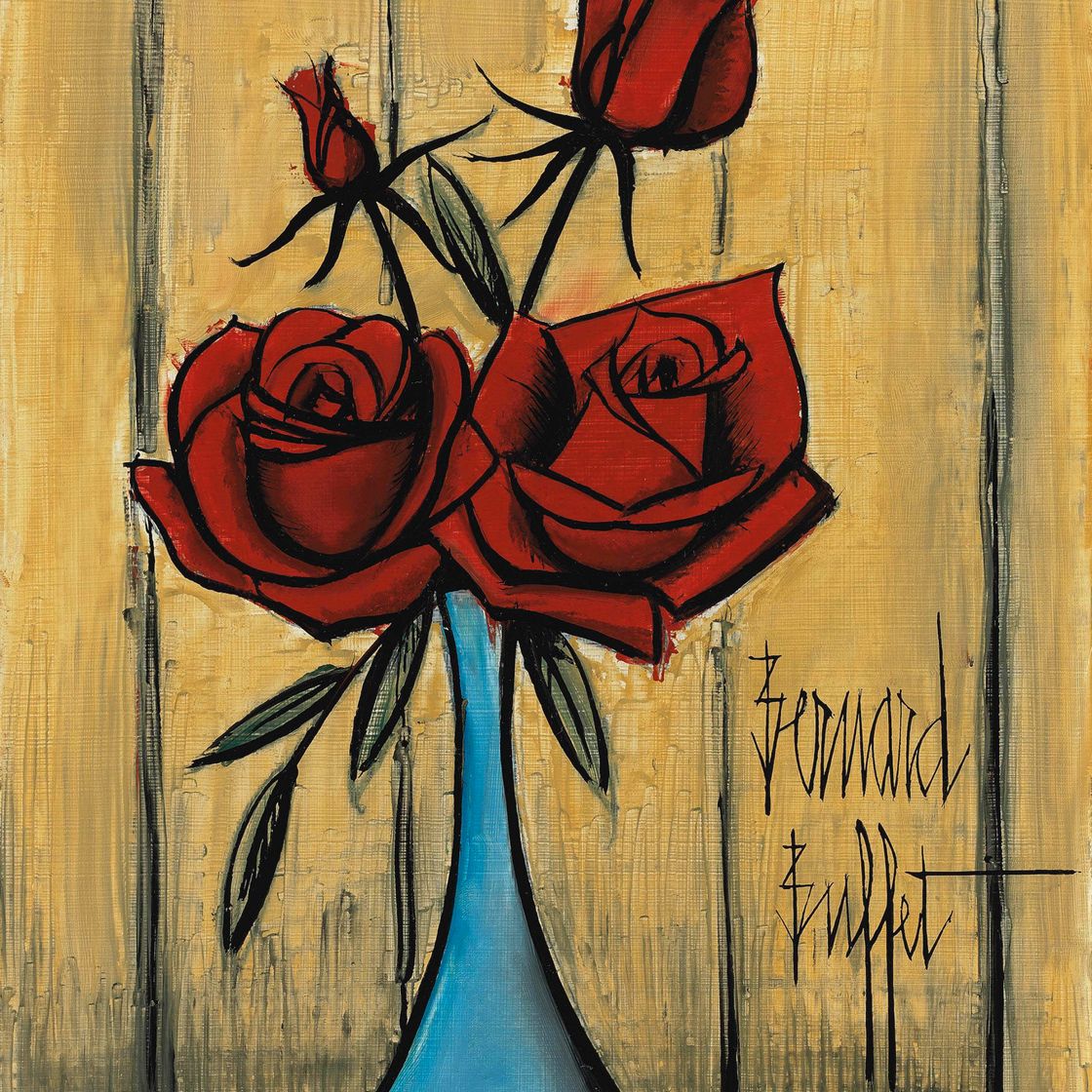 Bernard Buffet — Красные розы в голубой вазе