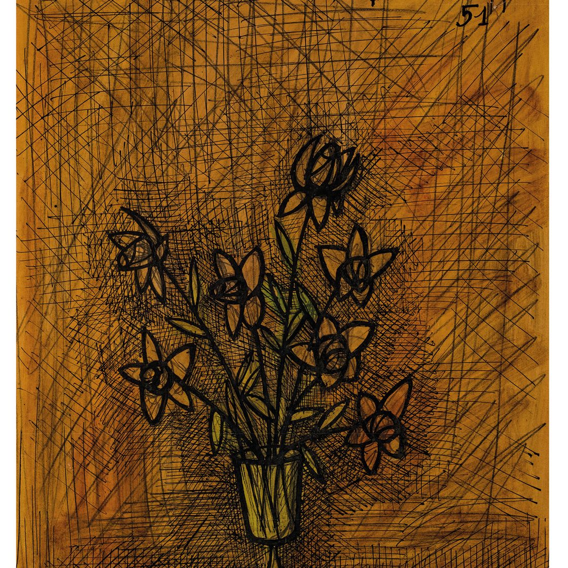 Bernard Buffet — Розы оранжевые, изображение 1