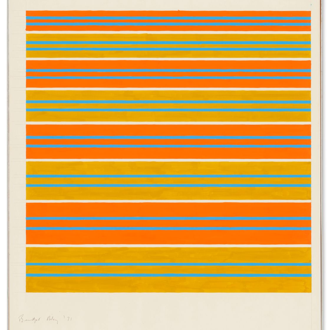 Bridget Riley — Синий на оранжевом и охряном фоне, изображение 2