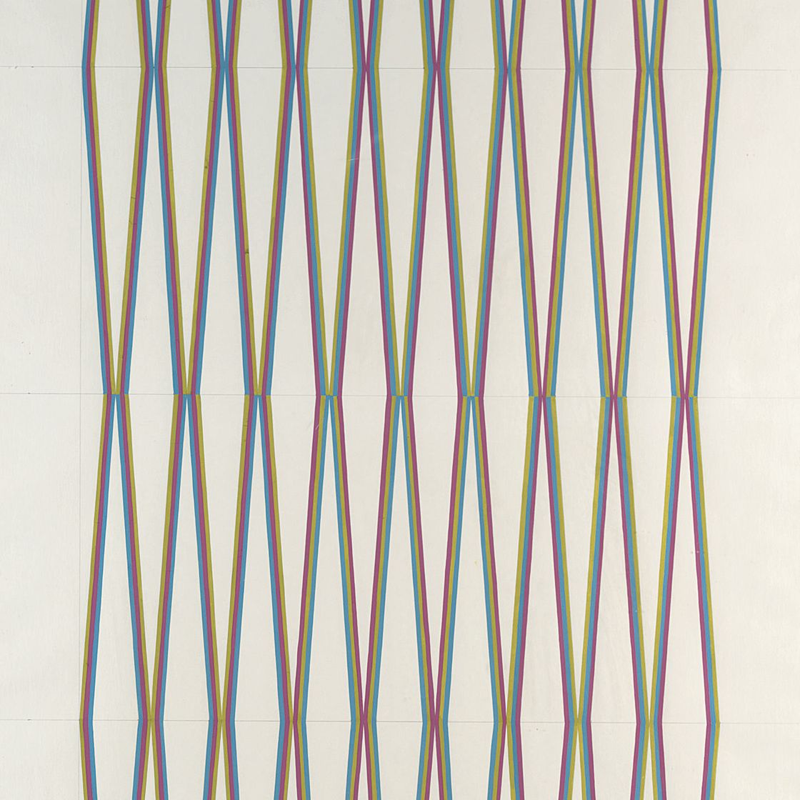 Bridget Riley — Вишневые, бирюзовые и оливковые ромбы