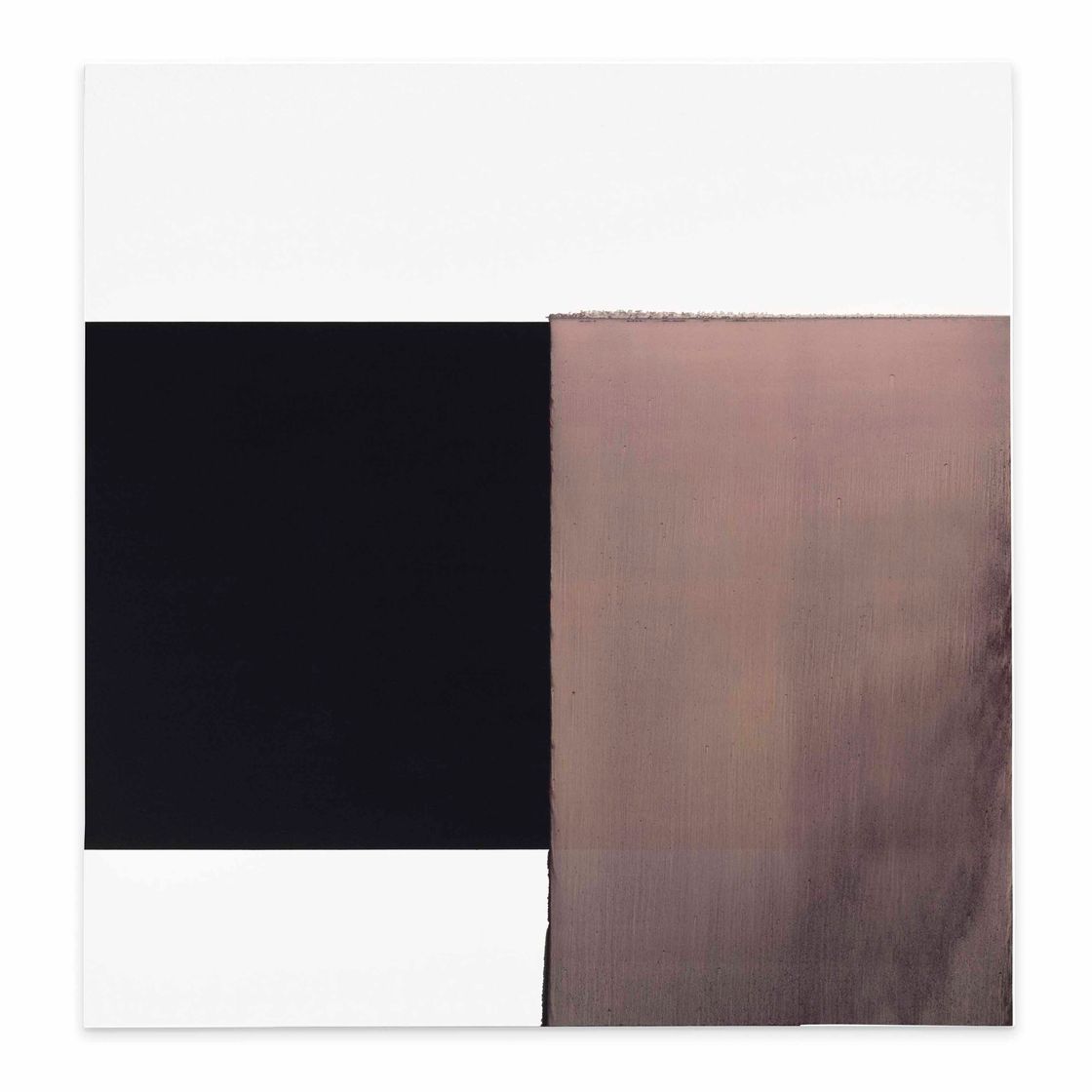 Callum Innes — Открытая покраска, Серый/ желтый оксид Пейна / Красный оксид Пейна на белом фоне