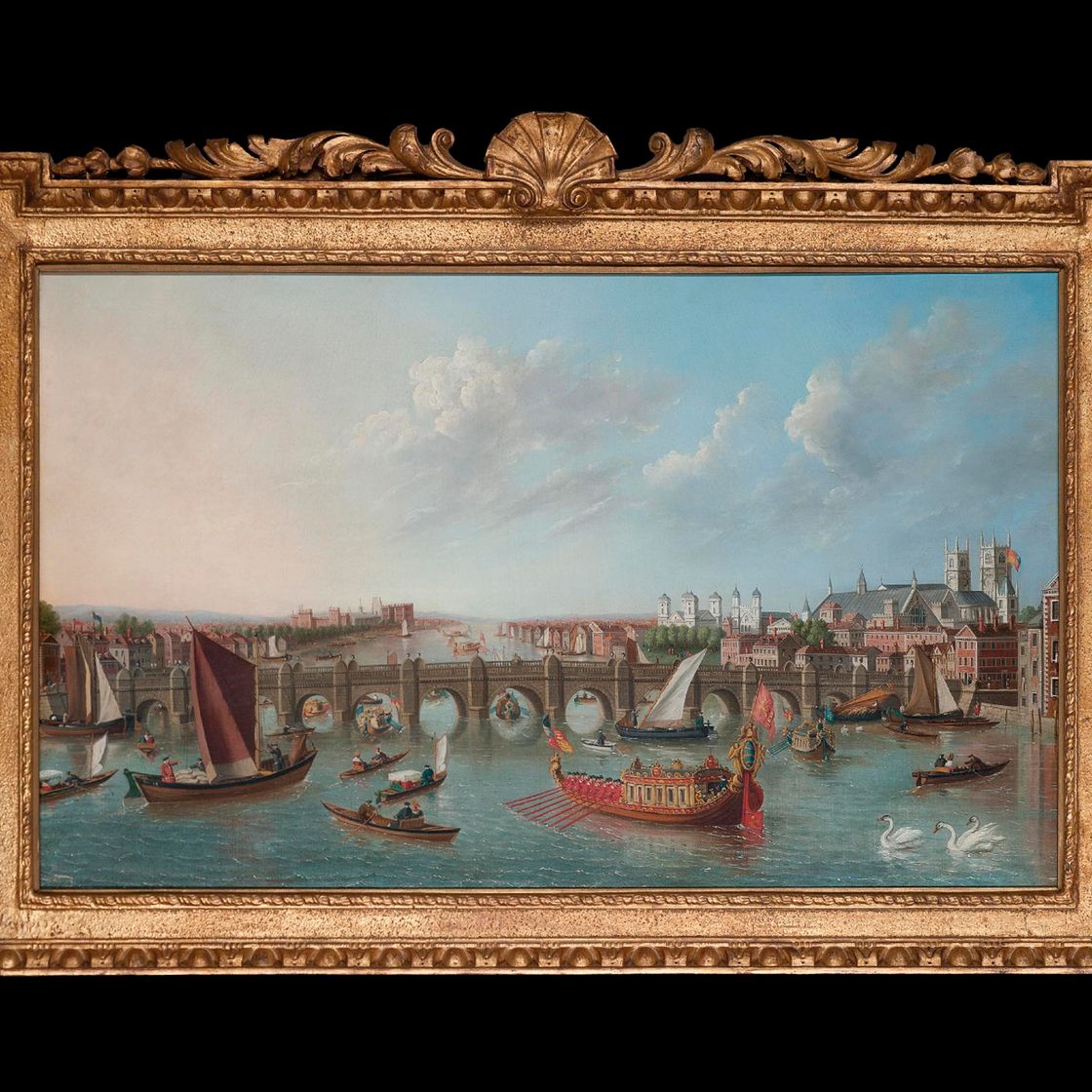 Canaletto — Вид на Темзу и Вестминстерское аббатство с королевской баржей короля Георга II