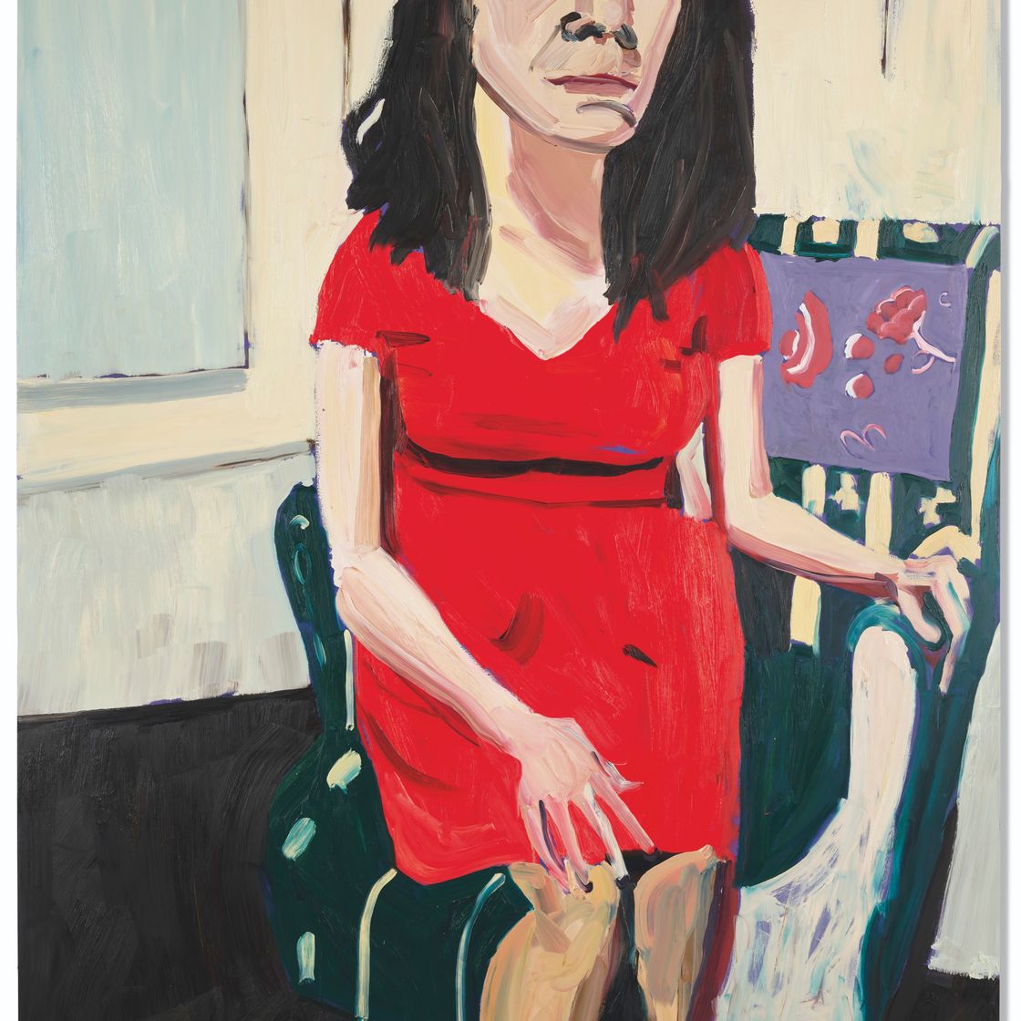 Chantal Joffe — Ночной автопортрет в красном платье