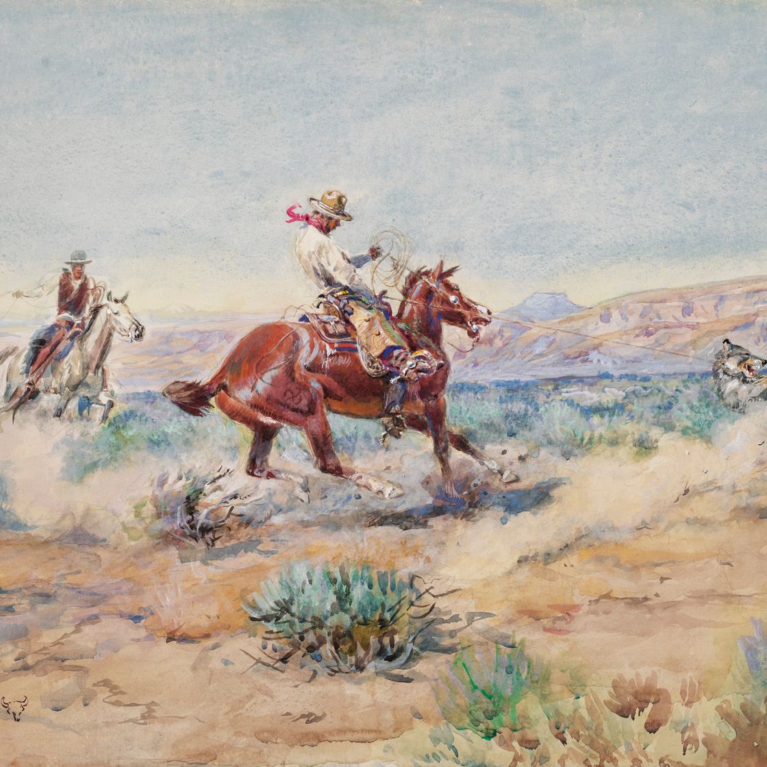 Charles Marion Russell — Обвязывание волка веревкой, изображение 1