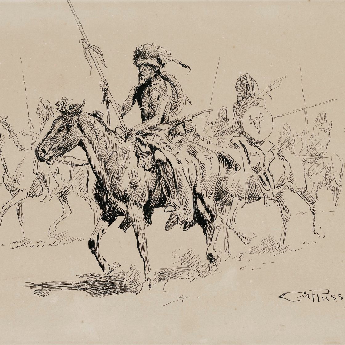 Charles Marion Russell — Индейцы верхом на лошадях, изображение 1