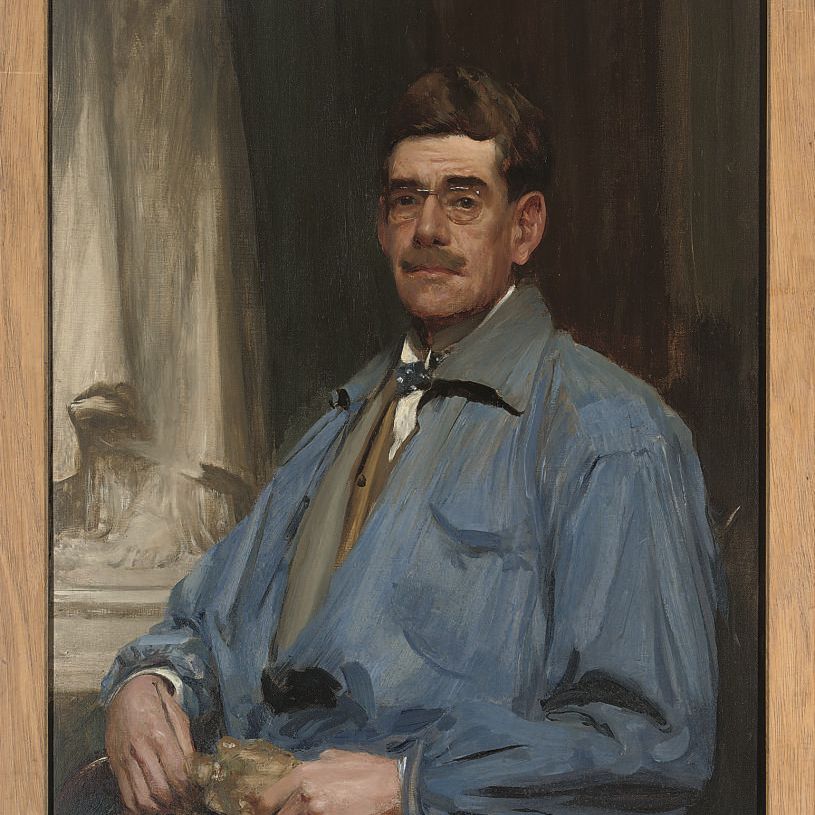Charles White — Автопортрет в полный рост, в синем комбинезоне, белой рубашке и галстуке-бабочке