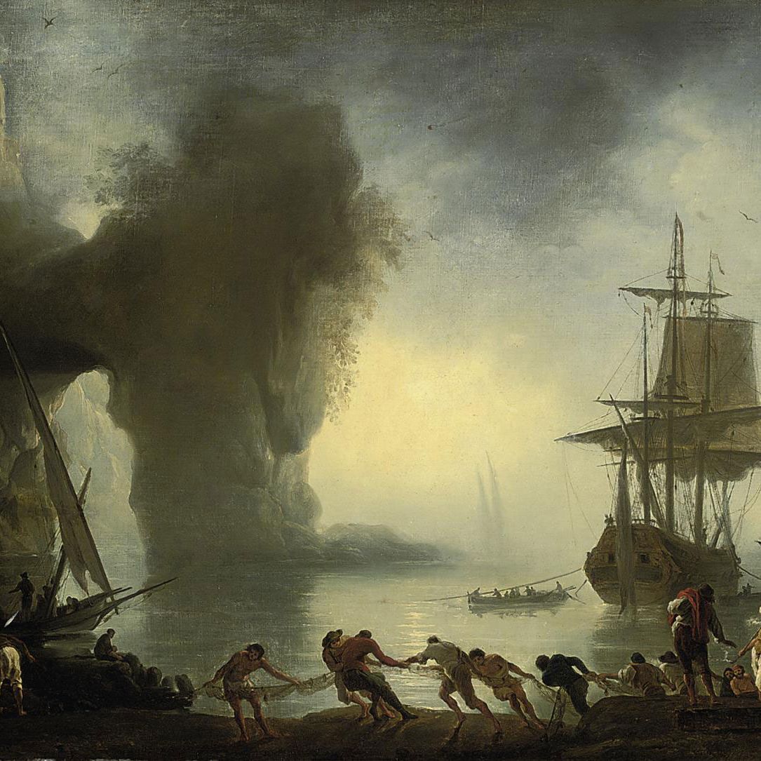 Claude Joseph Vernet — Средиземноморский прибрежный залив, где рыбаки забрасывают свои сети, отправляясь за пределы