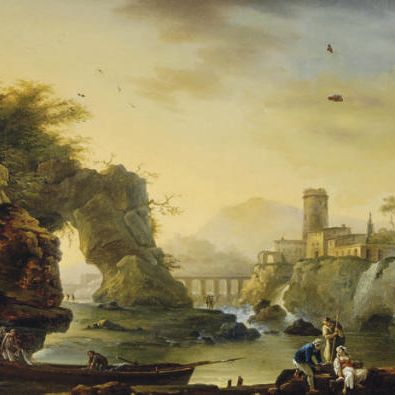 Claude Joseph Vernet — Речной пейзаж с водопадами у замка