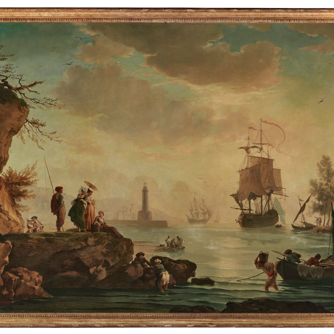Claude Joseph Vernet — Сцена гавани на закате с фигурами на стене гавани справа; и гавань на закате с элегантными дамами на переднем плане., изображение 3