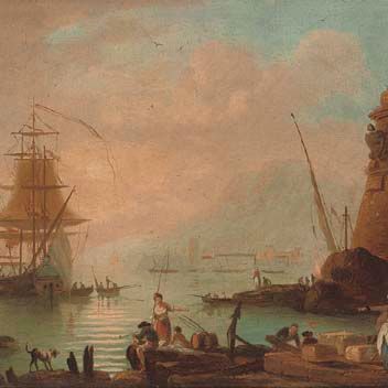 Claude Joseph Vernet — Прибрежная бухта с торговцами на берегу и кораблем за ее пределами