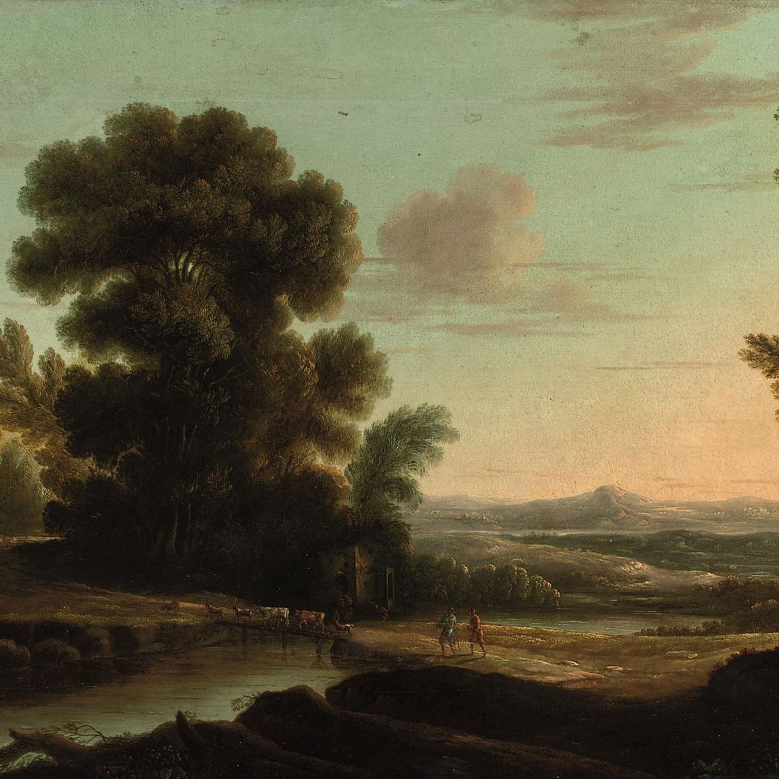 Claude Lorrain — Итальянский речной пейзаж с пастухами, которые со своим скотом переходят мост
