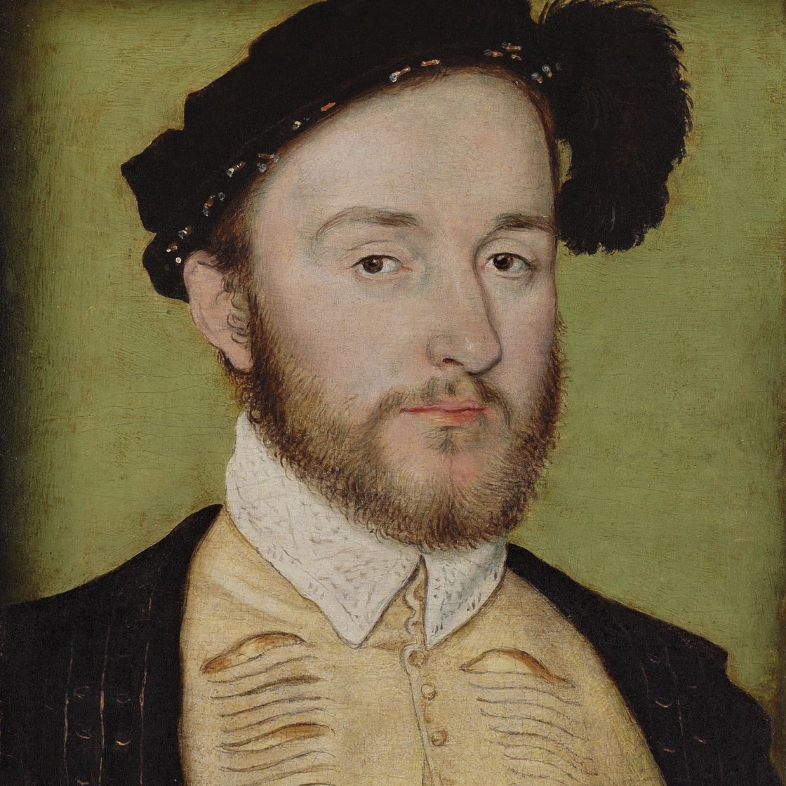 Corneille — Портрет Шарля де Ларошфуко (1525-1562), сеньора де Рандана, во весь рост, в камзоле с разрезом, черном плаще и шапочке с пером
